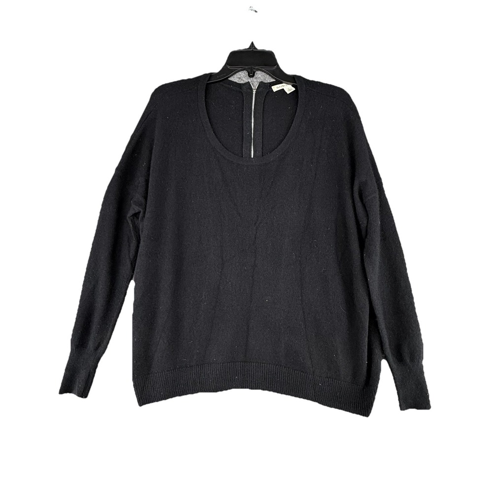 Autumn Cashmere Sweater Womens Size Small Black Crew Neck Zip Back 100% Cashmere
